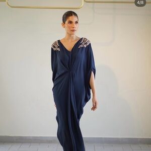 Navy Blue Embellished Women's Kurta Maxi